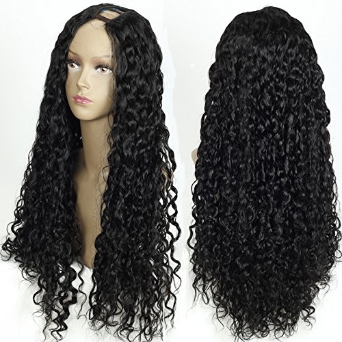 Unprocessed Curly U Part Malaysian Human Hair Wig U part Wigs for Black Women Left Side Parting 1''x4'' inches Natural Color