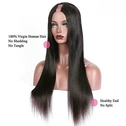 U Part Wigs Human Hair For Black Women Silky Straight Middle Part 1x4 U Parting Brazilian Remy Hair Natural Color