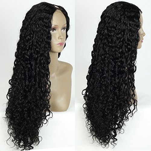 Unprocessed Curly U Part Malaysian Human Hair Wig U part Wigs for Black Women Left Side Parting 1''x4'' inches Natural Color