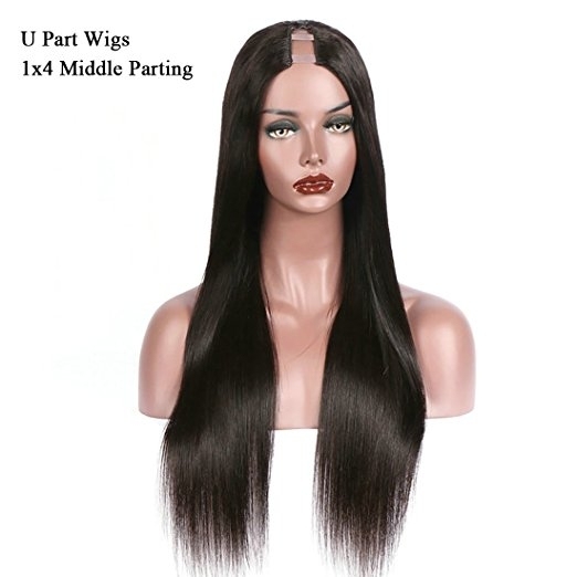 U Part Wigs Human Hair For Black Women Silky Straight Middle Part 1x4 U Parting Brazilian Remy Hair Natural Color