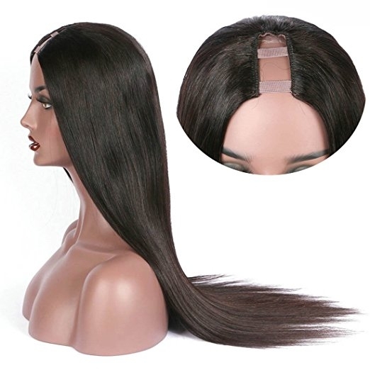 U Part Wigs Human Hair For Black Women Silky Straight Middle Part 1x4 U Parting Brazilian Remy Hair Natural Color