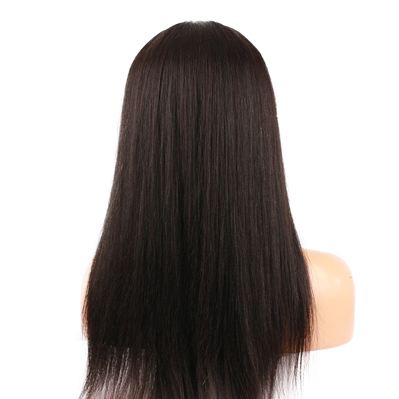 Lace Wig Pre Plucked Human Hair Wigs With Bangs Light Yaki Straight Human Hair Wigs for Black Women with Baby Hair Natural Color