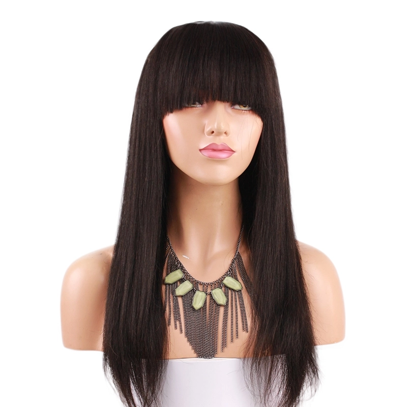 Lace Wig Pre Plucked Human Hair Wigs With Bangs Light Yaki Straight Human Hair Wigs for Black Women with Baby Hair Natural Color