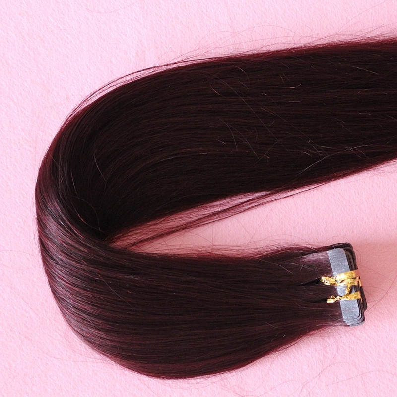 European Hair Tape In Extensions Wine Red #99J Silky Straight Hair Extensions