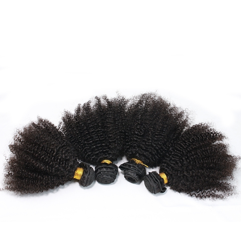 Afro Kinky Curly Human Hair Bundles Peruvian Hair Weave 4 Bundles Natural Color Remy Hair Extensions