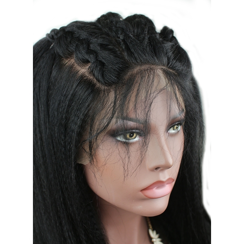 300% High Density Lace Front Human Hair Wigs for Women Yaki Straight Glueless Brazilian Remy Human Hair Italian Yaki Lace Front Wig (22 inch)