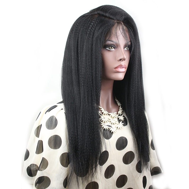 300% High Density Lace Front Human Hair Wigs for Women Yaki Straight Glueless Brazilian Remy Human Hair Italian Yaki Lace Front Wig (22 inch)