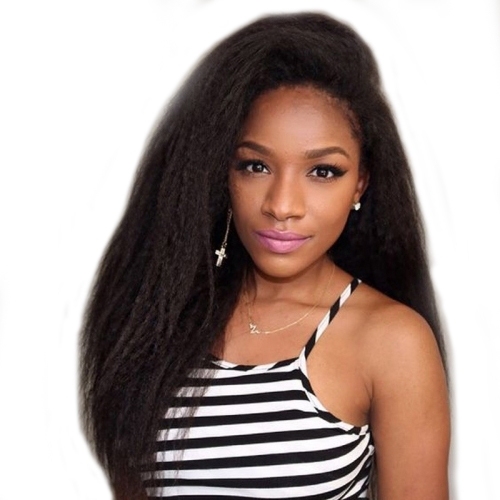 Natural Color Brazilian Human Hair Kinky Straight long lace front wigs