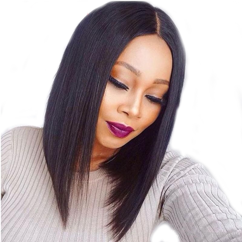 Short Black Bob Human Hair Straight Brazilian Remy Lace Front Wig 180% Density Hair Wigs Natural Baby Hair For Sale