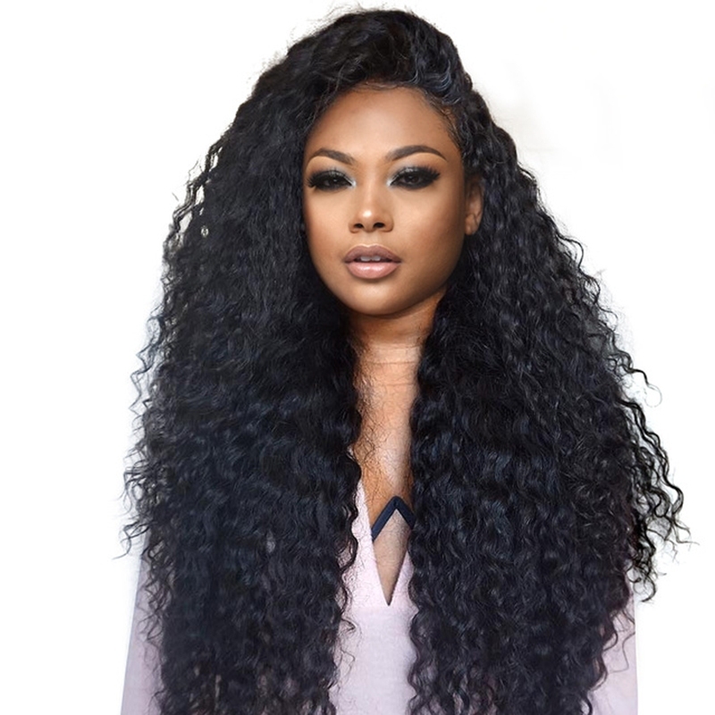 Lace Front Wig Human Hair 250% Density Pre-Plucked Natural Hair Line Deep Curly Natural Color Brazilian Human Hair For Black Women