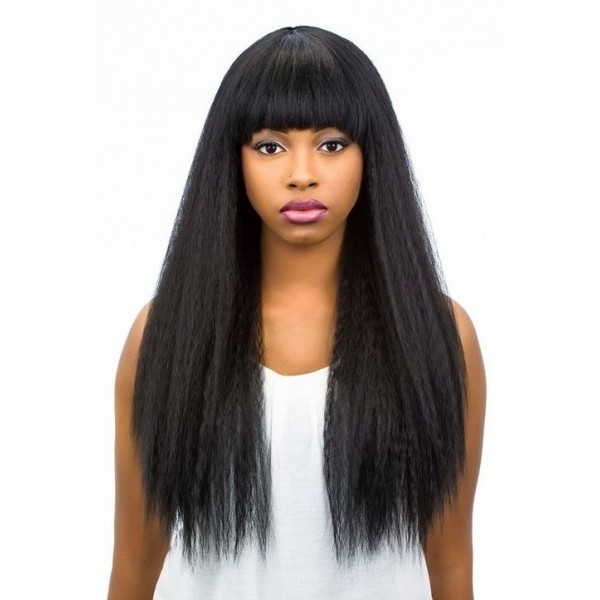 Pre Plucked Human Hair Lace Wigs With Bangs Italian Yaki Human Hair Wigs for Black Women with Baby Hair