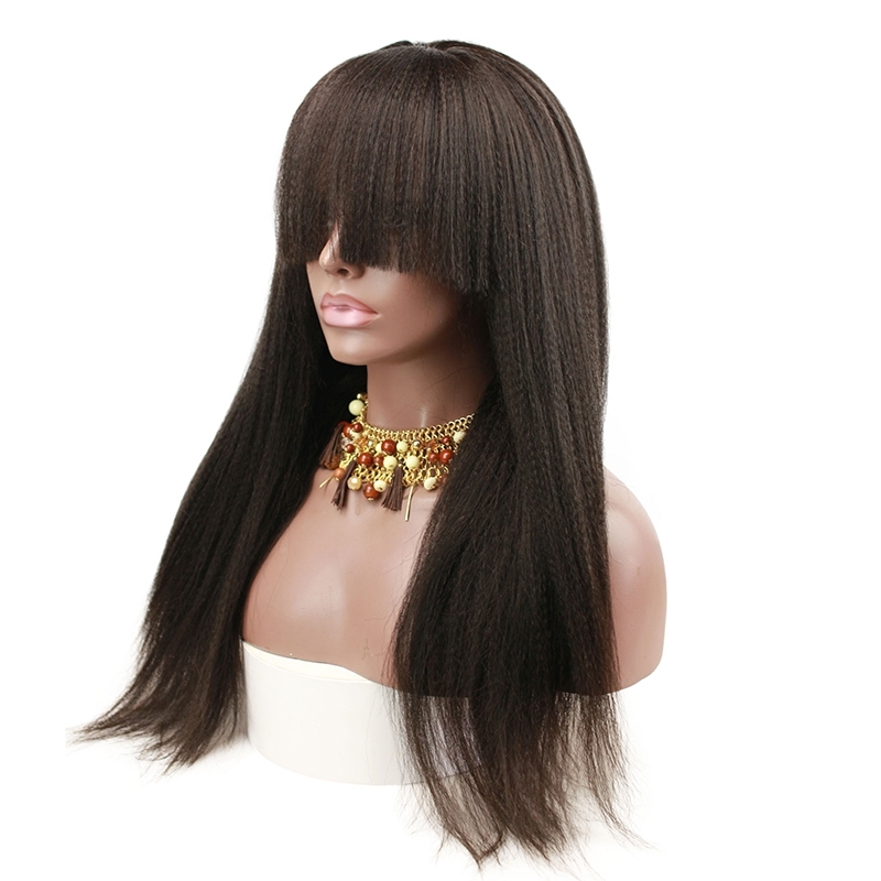 Pre Plucked Human Hair Lace Wigs With Bangs Italian Yaki Human Hair Wigs for Black Women with Baby Hair