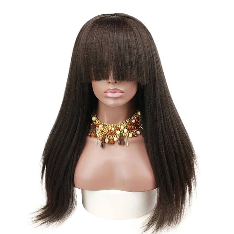 Pre Plucked Human Hair Lace Wigs With Bangs Italian Yaki Human Hair Wigs for Black Women with Baby Hair