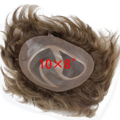 Men's Toupee 10×8 inch Real Human Hair 18# Color Thin Skin Hairpiece Hair Replacement System Monofilament Net Base for Men