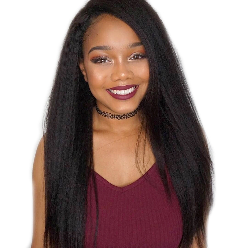 Natural Hair Wigs 250% Density Kinky Straight Hair Baby Hair Bleached Knots Pre Plucked Lace Front Wigs For Black Women