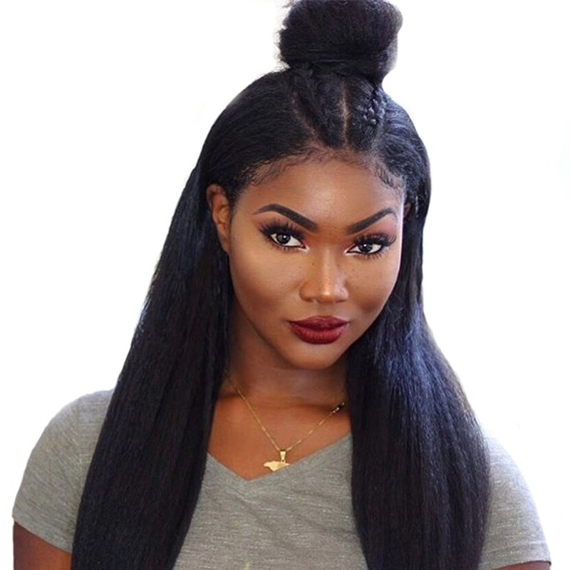 African American Lace Front Wigs Human Hair Lace Wig 250% Density Light Yaki Pre-Plucked Natural Color Hair Bleached Knots With Baby Hair