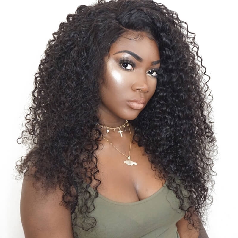 Hidden Knots Full Lace Wigs Deep Curly 180% Density Brazilian Hair Natural Hair Line Pre-Plucked Unprocessed Human Hair Natural Color Can Be Dyed