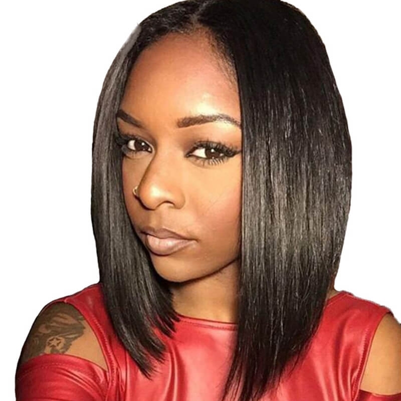 Full Lace Wigs Online Human Hair Straight Bob Wig Bleached Knots 180% Density Natural Color Glueless Wig For Sale