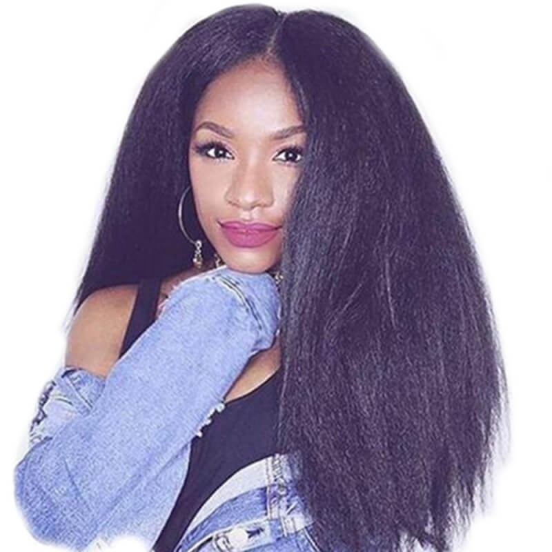 Full Lace Wigs Kinky Straight Human Hair Natural Color Mongolian Remy Hair Glueless Lace Wig With Natural Baby Hair Bleached Knots