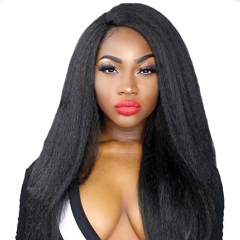 Malayisan Lace Front Wigs Human Hair Natural Color Kinky Straight Hair Wig With Baby Hair Pre Plucked