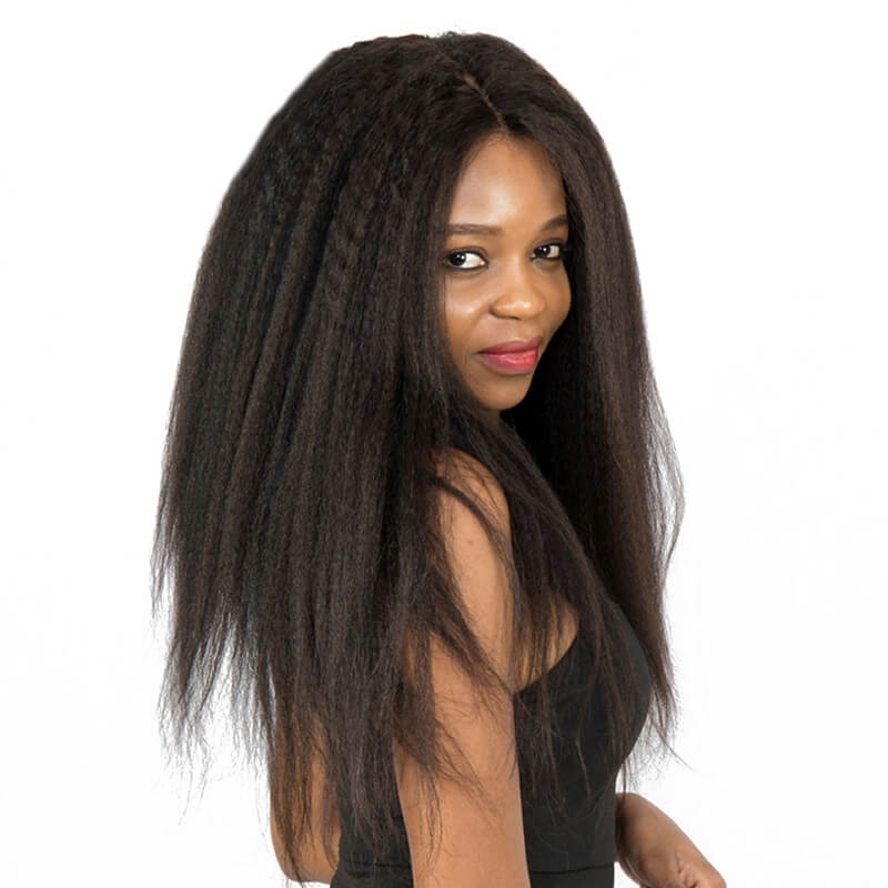 Lace Front Wigs For Black Hair Natural Color Peruvian Human Hair Kinky Straight Bleached Knots Pre Plucked Natural Hair Line With Baby Hair