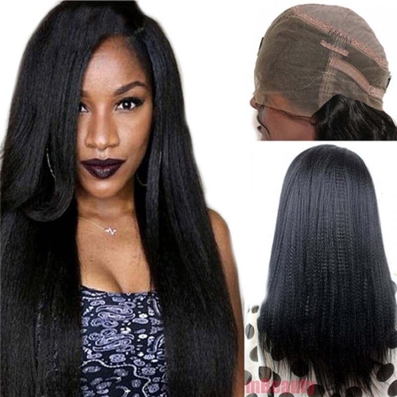 360 Lace Wig Yaki Straight Extra High Density Brazilian Remy Human Hair Full Lace Wigs with Baby Hair and Natural Hairline for Black Women Natu