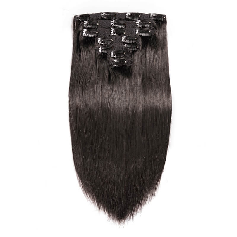 Silky Straight Human Hair Clips in Hair Extension Brazilian Natural Color Human Hair