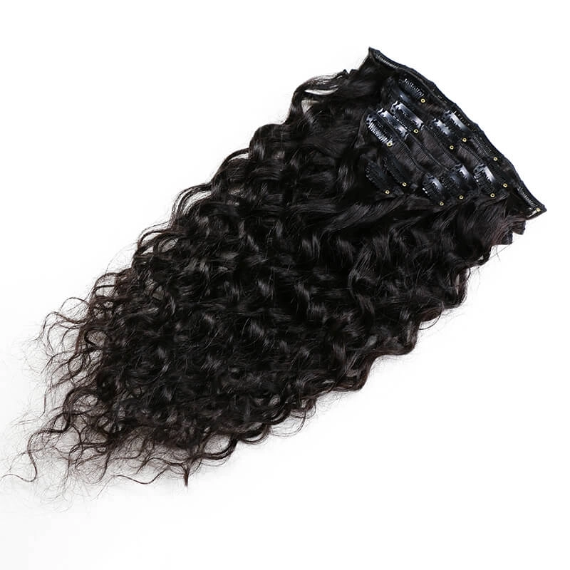 Curly Brazilian Natural Color Clips in Hair Extension Can Be Dyed Human Hair