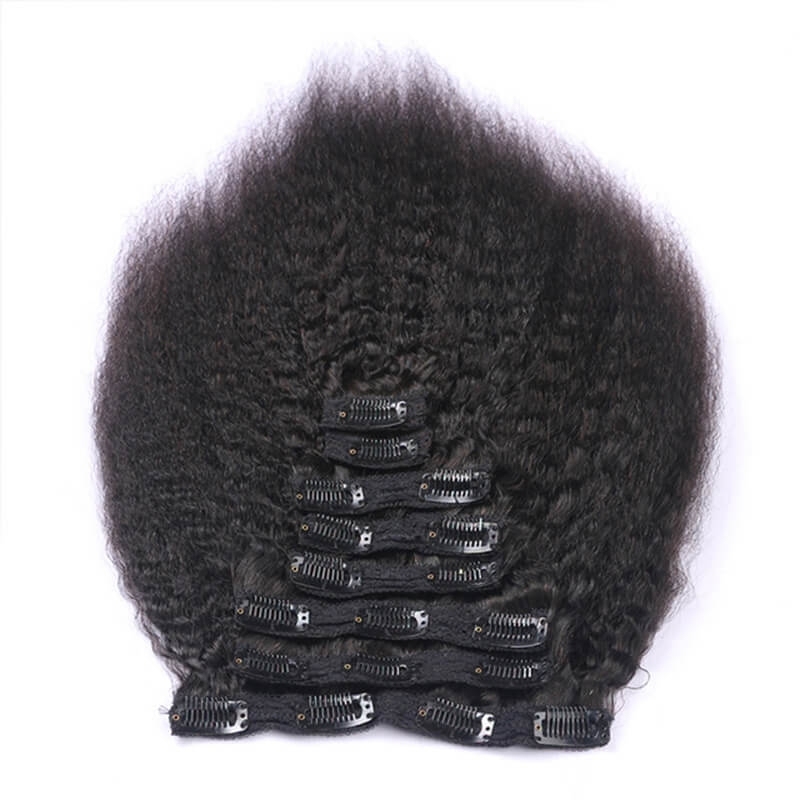 Kinky Straighy Human Hair Natural Color Clips in Hair Extension On Sale