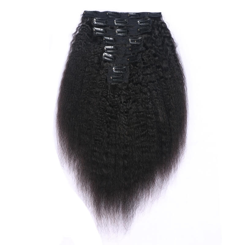 Kinky Straighy Human Hair Natural Color Clips in Hair Extension On Sale