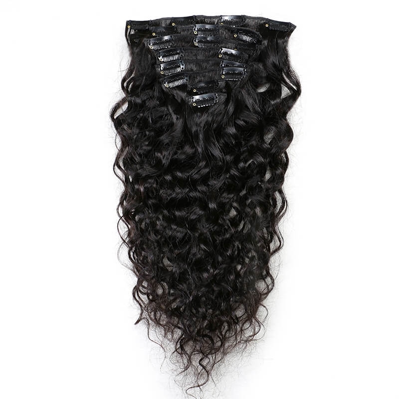 Curly Brazilian Natural Color Clips in Hair Extension Can Be Dyed Human Hair