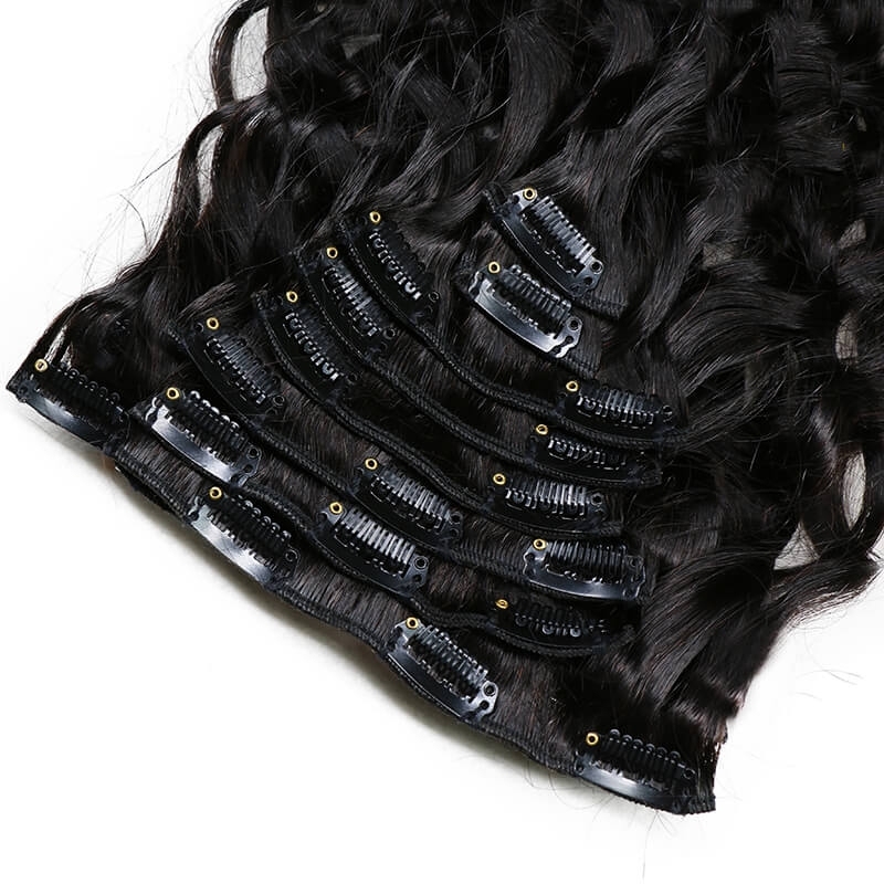 Curly Brazilian Natural Color Clips in Hair Extension Can Be Dyed Human Hair