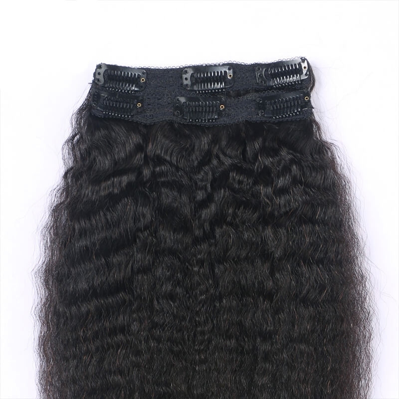 Kinky Straighy Human Hair Natural Color Clips in Hair Extension On Sale