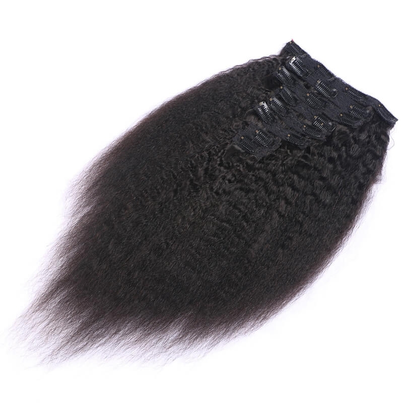 Kinky Straighy Human Hair Natural Color Clips in Hair Extension On Sale