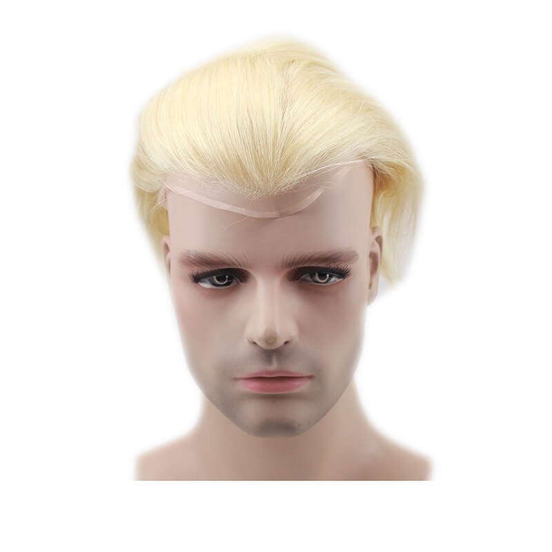 Color #613 French Lace Men Toupee For Men Bleached and tiny Knots Hair Replacement