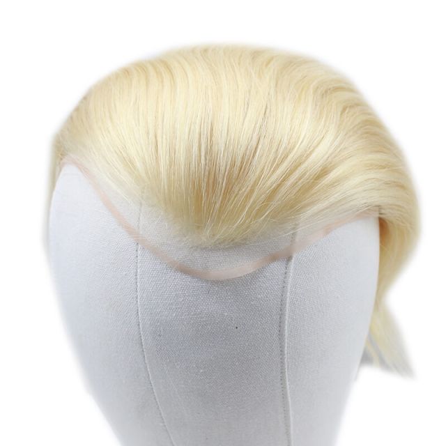 Color #613 French Lace Men Toupee For Men Bleached and tiny Knots Hair Replacement