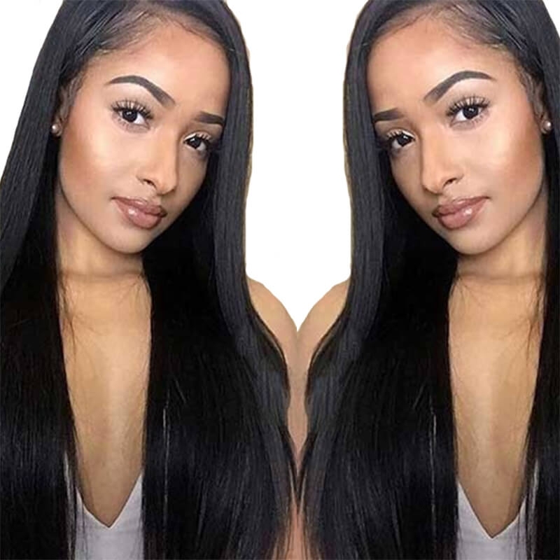 Lace Front Wig Yaki Straight 180% Dnesity Pre-Plucked Natural Hair Line Bleached Knots Natural Baby Hair For Women