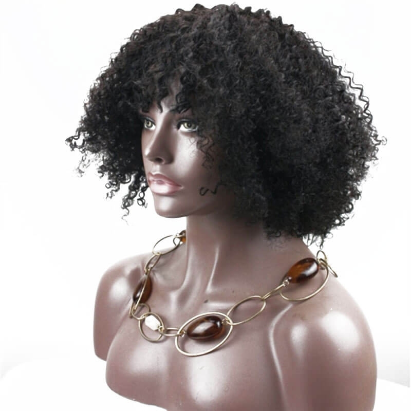 300% High Density Short Kinky Curly Brazilian Human Hair Wigs Afro Kinky Curly Wig for Women 14 inch