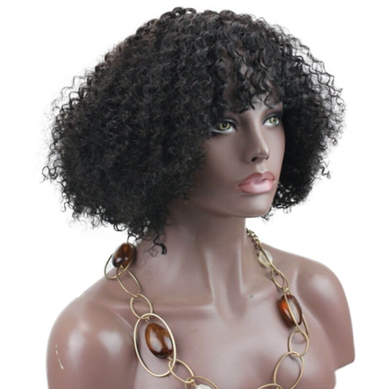 300% High Density Short Kinky Curly Brazilian Human Hair Wigs Afro Kinky Curly Wig for Women 14 inch