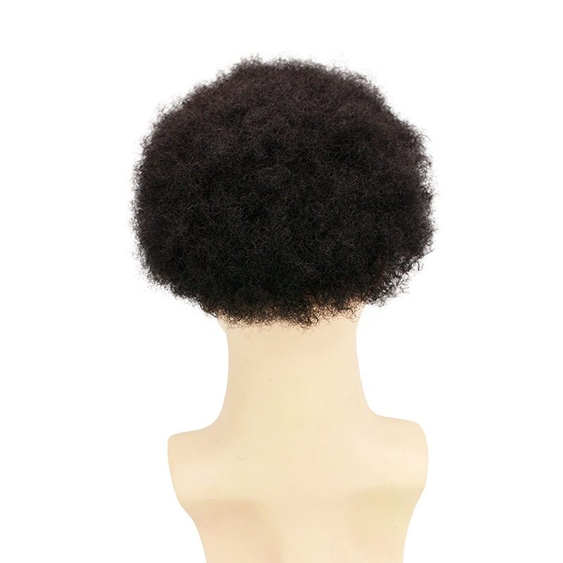 Afro Curl Human Hair Toupee For Mens Color Black Men's Toupee with Transparent Thin skin PU