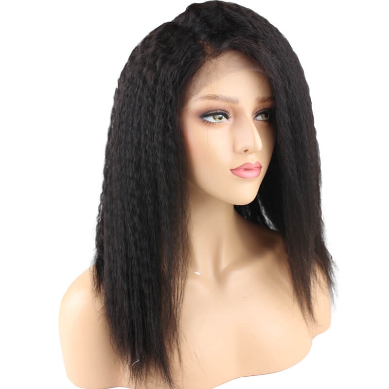 Fashion Kinky Straight Lace Front Natural Color Brazilian Human Hair Lace Front Wig Pre Plucked Natural Hair Line