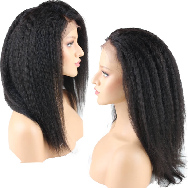 Fashion Kinky Straight Lace Front Natural Color Brazilian Human Hair Lace Front Wig Pre Plucked Natural Hair Line