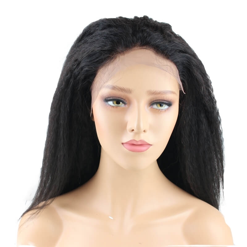 Fashion Kinky Straight Lace Front Natural Color Brazilian Human Hair Lace Front Wig Pre Plucked Natural Hair Line