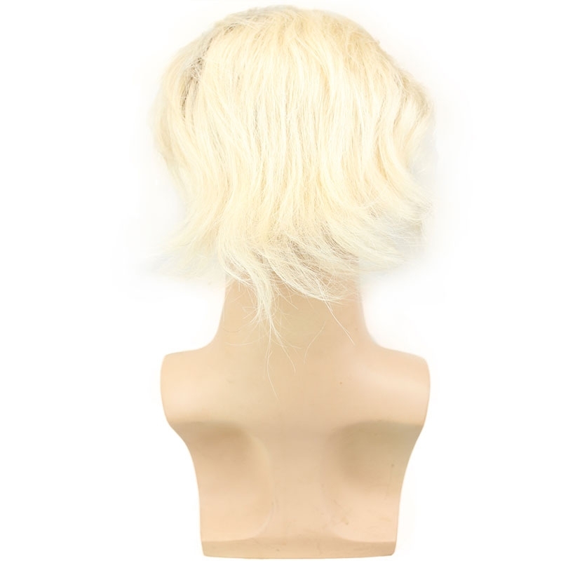 Toupee for Men with Transparent Swiss Lace with PU Around 10x8 Brazilian Human Hair Straight Hair Pieces for Men #60 Platinum Blonde