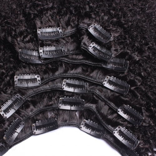 3B 3C Kinky Curly Clip In Human Hair Extensions Nautral Color Clip-in Full Head 7 Pcs Non-remy Hair 120G