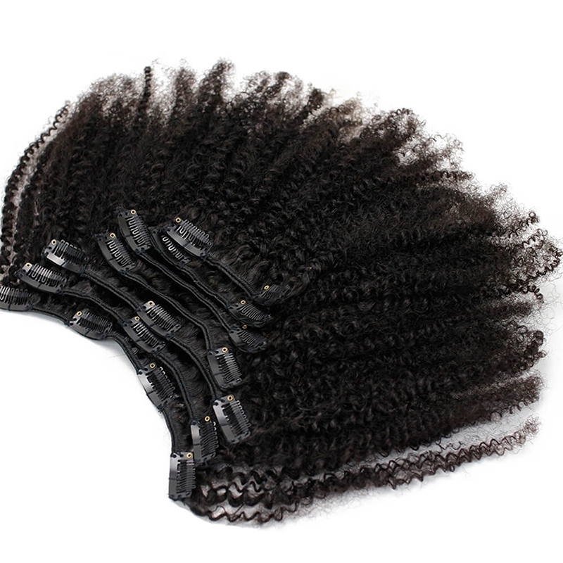 Afro Kinky Curly Clip In Human Hair Extensions Human Natural Color Hair For Women