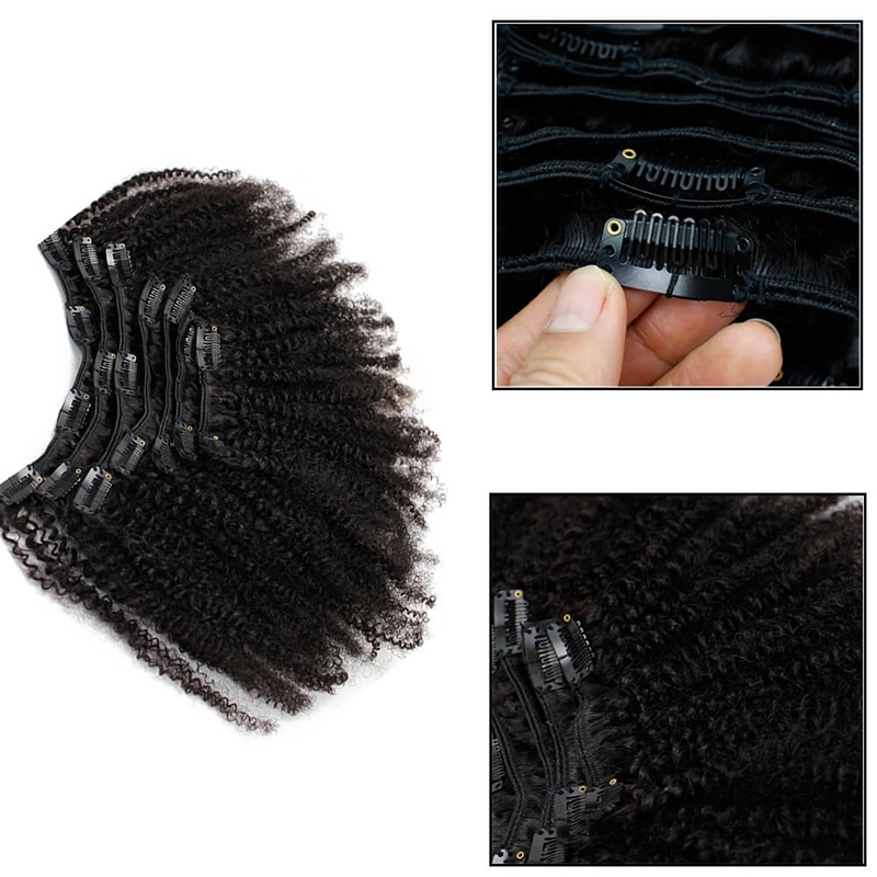 Afro Kinky Curly Clip In Human Hair Extensions Human Natural Color Hair For Women