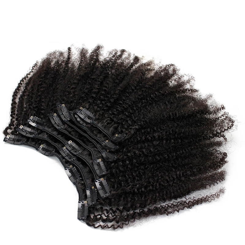 Afro Kinky Curly Clip In Human Hair Extensions Human Natural Color Hair For Women