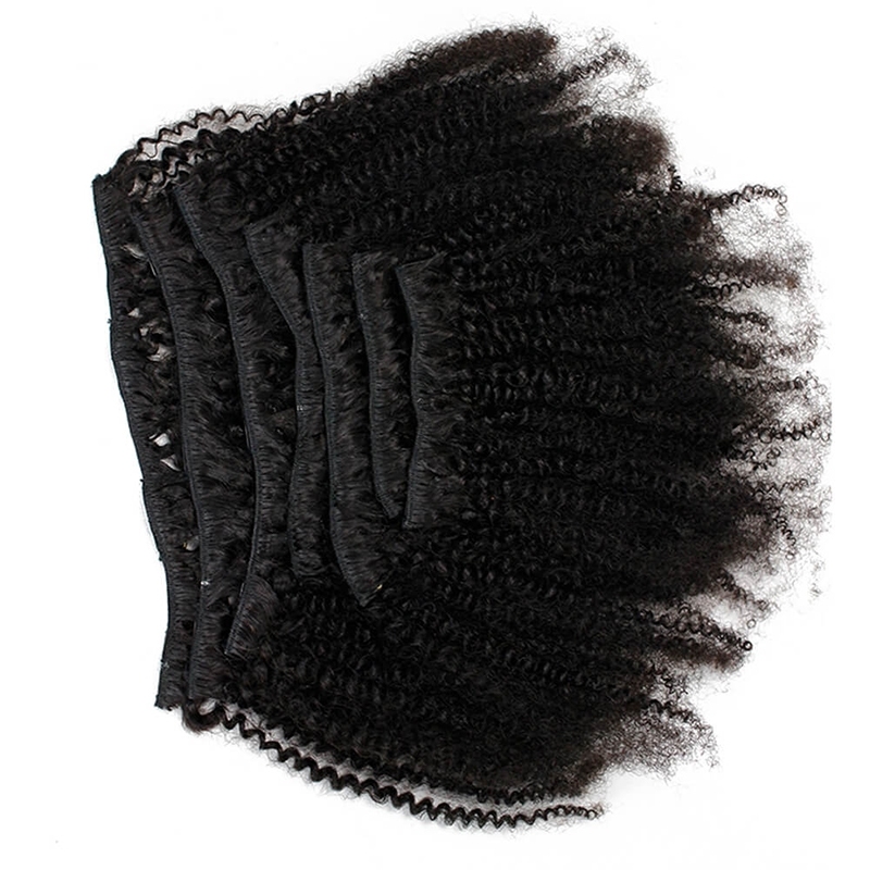 Afro Kinky Curly Clip In Human Hair Extensions Human Natural Color Hair For Women