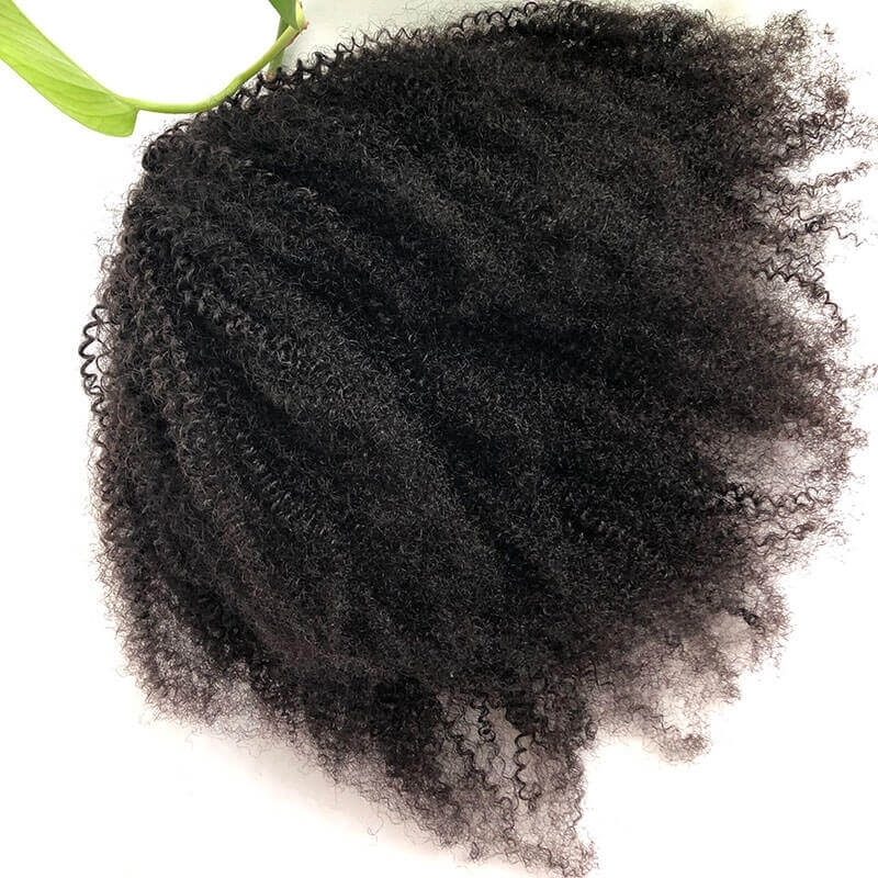 4B 4C Afro Kinky Curly Brazilian Human Hair Natural Color Pontail With Combs and Straps